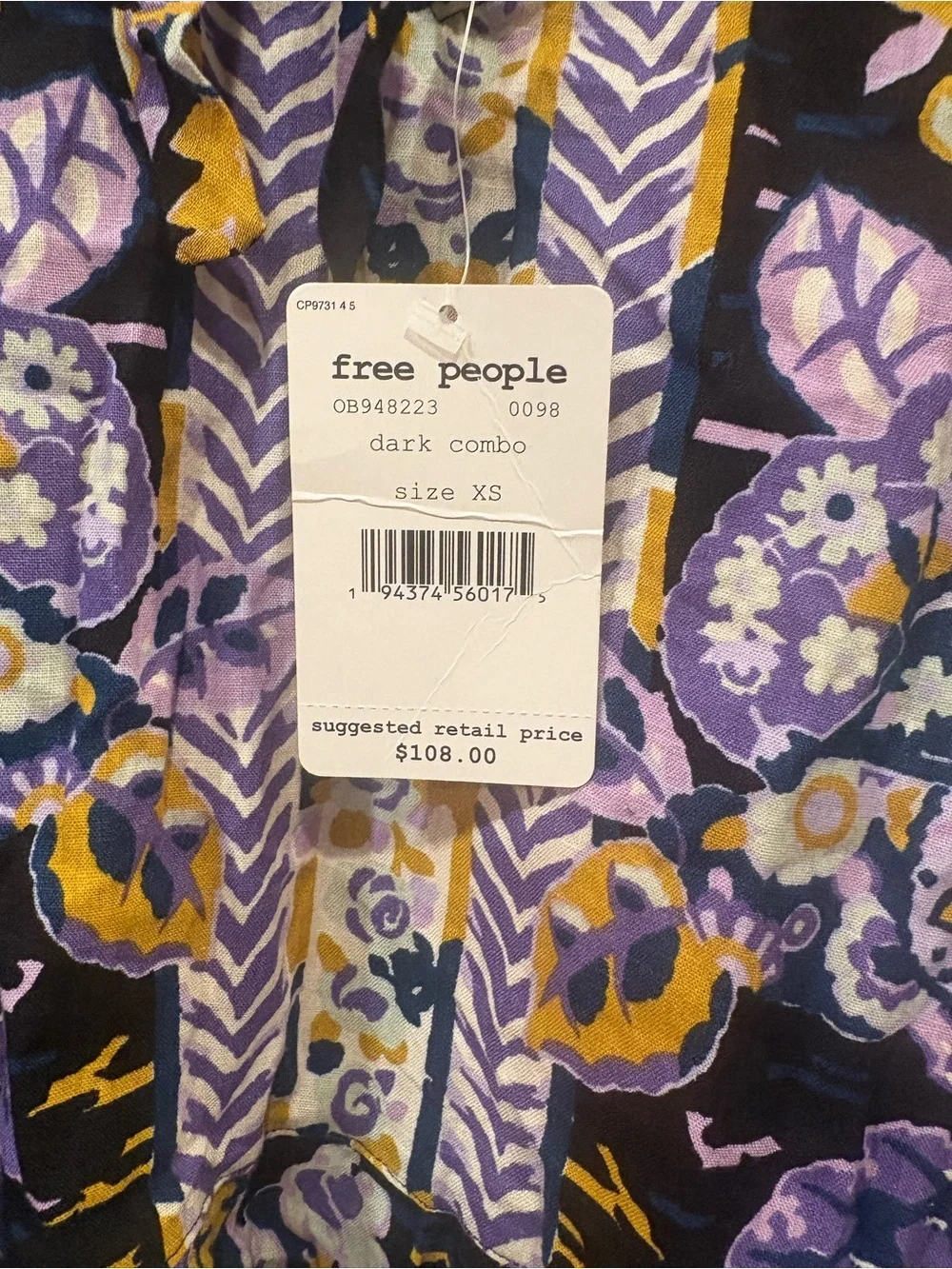 Free People $108 NWT P2P17-18” L28” Dark Combo Linen-Blend Tunic Top Tie Neck